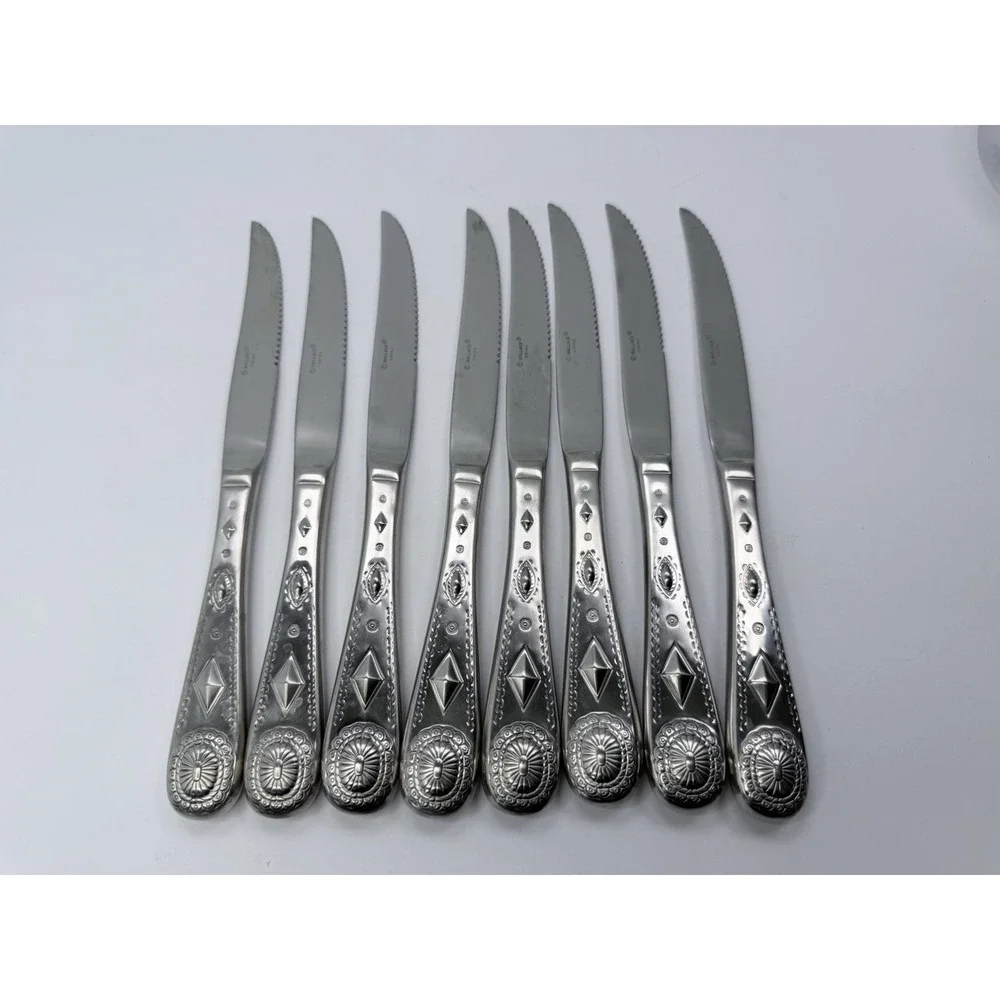 8 Wallace Taos Steak knives 18/10 Stainless Flatware Southwest Style 9 1/2
